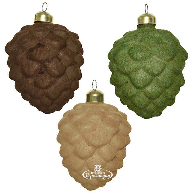 Набор стеклянных елочных игрушек Шишки Badolato - Marlon 10 см, 12 шт Kaemingk