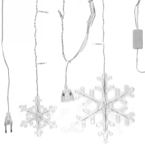 Светодиодная гирлянда бахрома Снежинки 2.5*0.9 м, 130 холодных белых LED ламп, мерцание, прозрачный ПВХ, IP20 Serpantin