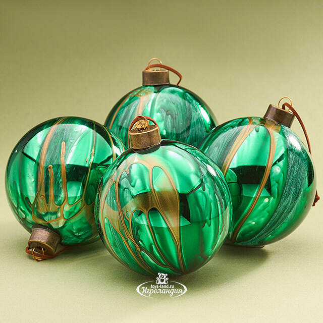 Набор стеклянных шаров Divorze Verde 10 см, 4 шт Christmas Deluxe