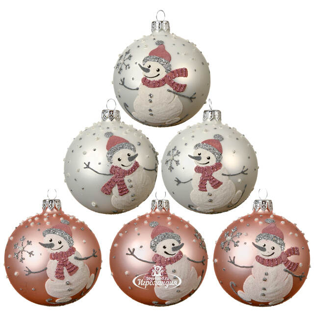 Набор стеклянных шаров Озорные Снеговички 8 см, 6 шт Kaemingk