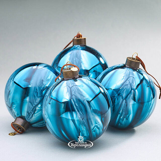 Набор стеклянных шаров Divorze Turchese 10 см, 4 шт Christmas Deluxe