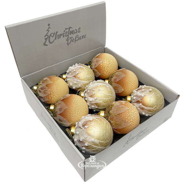 Набор стеклянных шаров Skansano - White Leaf 8 см, 9 шт Christmas Deluxe