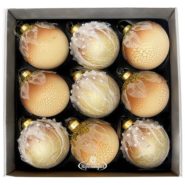 Набор стеклянных шаров Skansano - White Leaf 8 см, 9 шт Christmas Deluxe