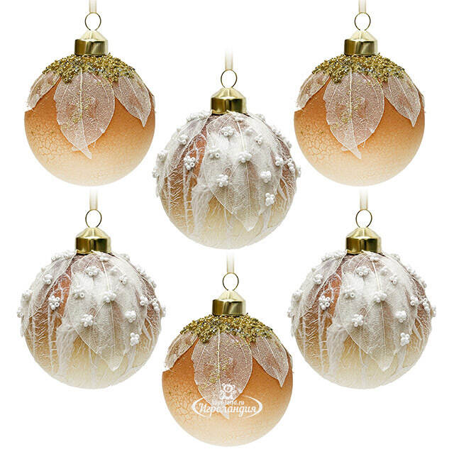 Набор стеклянных шаров Skansano - White Leaf 8 см, 9 шт Christmas Deluxe