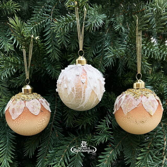 Набор стеклянных шаров Skansano - White Leaf 8 см, 9 шт Christmas Deluxe