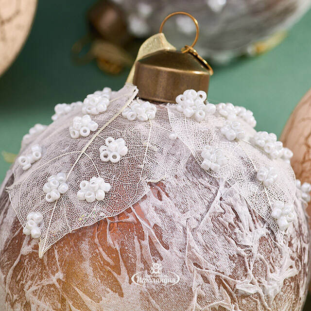 Набор стеклянных шаров Skansano - White Leaf 8 см, 9 шт Christmas Deluxe