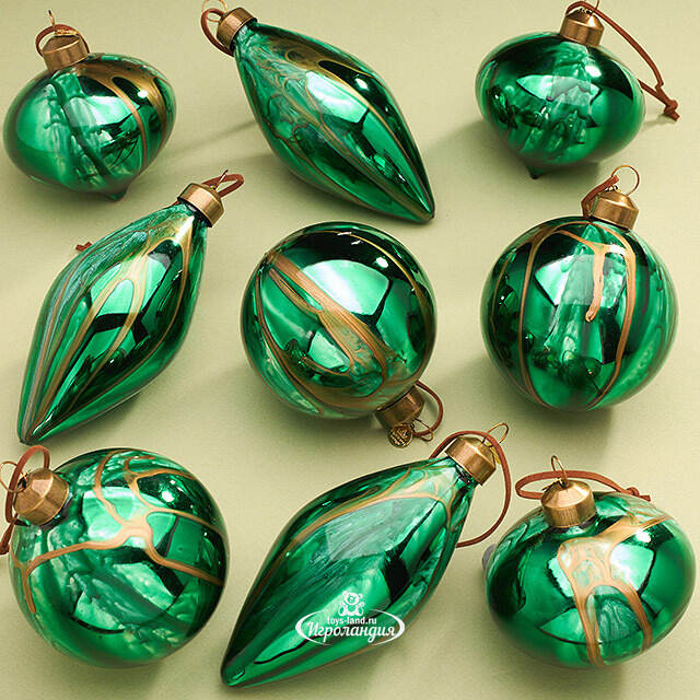 Набор стеклянных елочных игрушек Divorze Verde 8 см, 8 шт, уцененный Christmas Deluxe (Кристмас Делюкс)