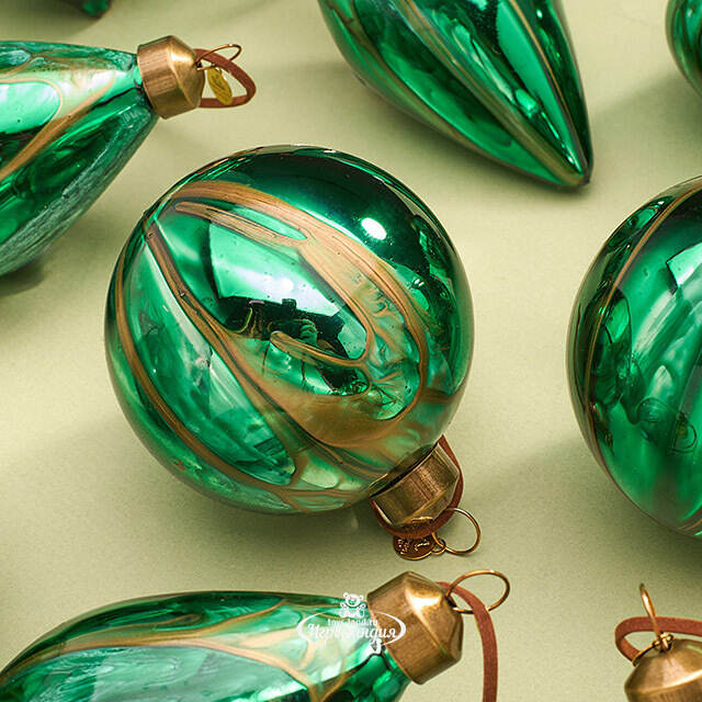 Набор стеклянных елочных игрушек Divorze Verde 8 см, 8 шт, уцененный Christmas Deluxe (Кристмас Делюкс)