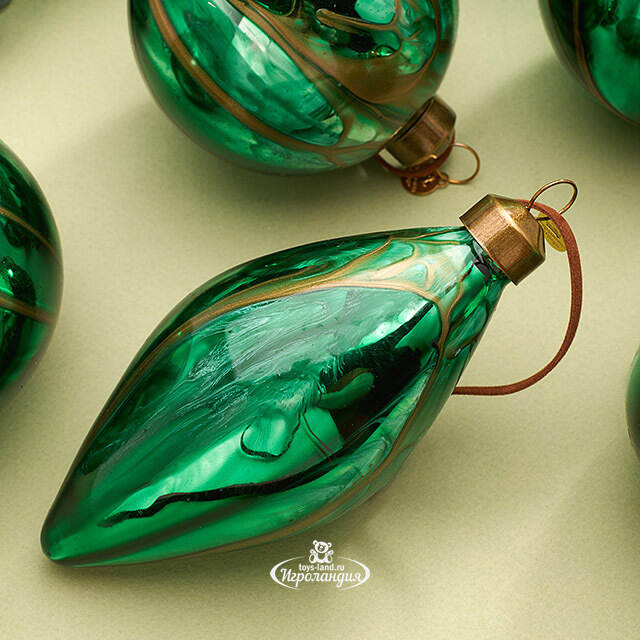 Набор стеклянных елочных игрушек Divorze Verde 8 см, 8 шт, уцененный Christmas Deluxe (Кристмас Делюкс)