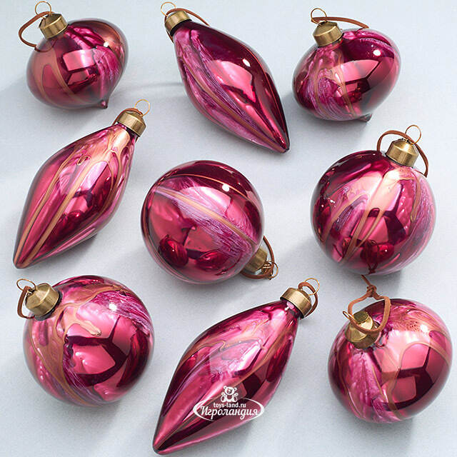 Набор стеклянных елочных игрушек Divorze Cremisi 8 см, 9 шт Christmas Deluxe