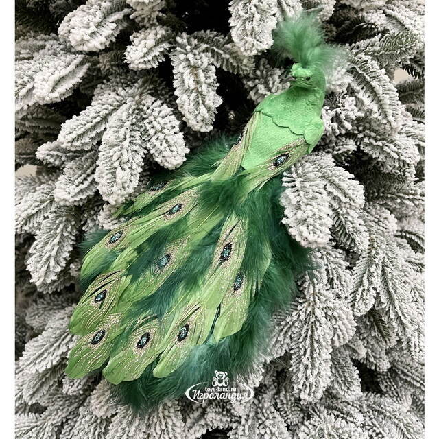 Декоративная фигура Павлин Malachite - Peacock Oasis 29 см, клипса Christmas Deluxe