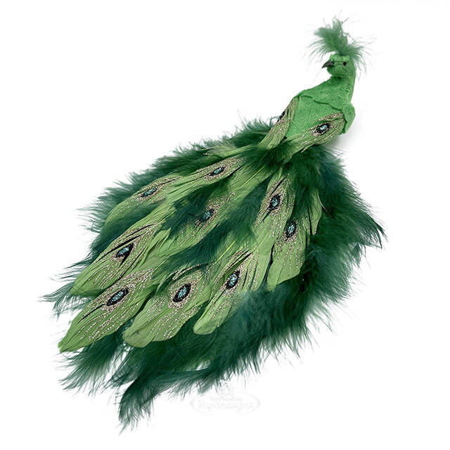 Декоративная фигура Павлин Malachite - Peacock Oasis 29 см, клипса Christmas Deluxe