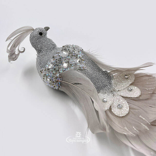 Декоративная фигура Птичка Crystal - Peacock Oasis 34 см, клипса Christmas Deluxe