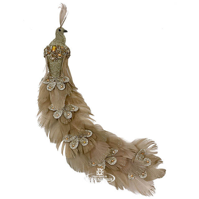 Декоративная фигура Птичка Zircon - Peacock Oasis 34 см, клипса Christmas Deluxe