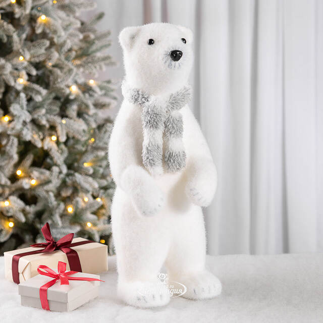 Декоративная фигура Медведь Вулли в шарфе - Warm heart 40 см Christmas Deluxe