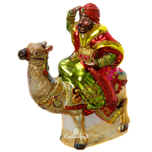 Стеклянная елочная игрушка Волхвы с Дарами 13 см, в красной чалме и зеленой рубашке, подвеска Holiday Classics