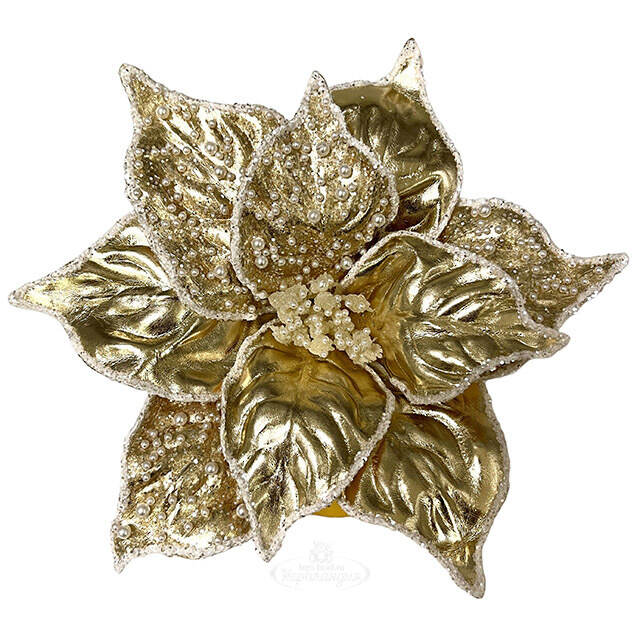 Искусственная пуансеттия Letizia 27 см золотая, клипса Christmas Deluxe