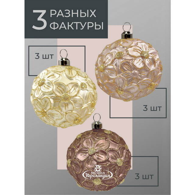 Набор стеклянных шаров Rosolina - Flower Meadow 8 см, 9 шт Christmas Deluxe