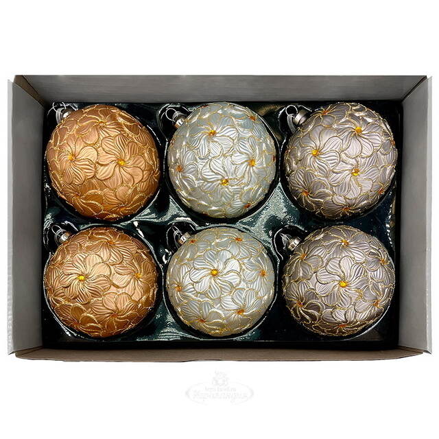 Набор стеклянных шаров Rosolina - Flower Fantasy 10 см, 6 шт Christmas Deluxe