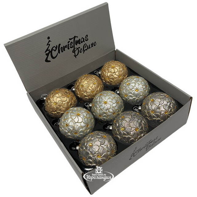 Набор стеклянных шаров Rosolina - Flower Fantasy 8 см, 9 шт Christmas Deluxe