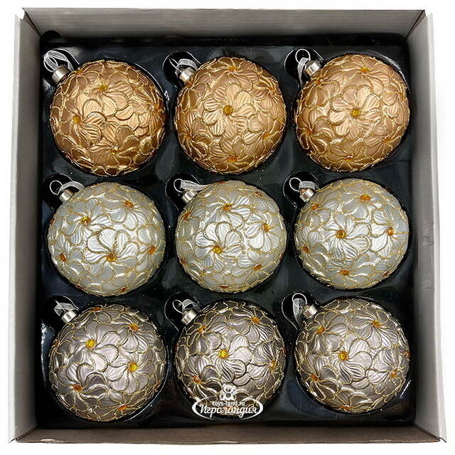 Набор стеклянных шаров Rosolina - Flower Fantasy 8 см, 9 шт Christmas Deluxe