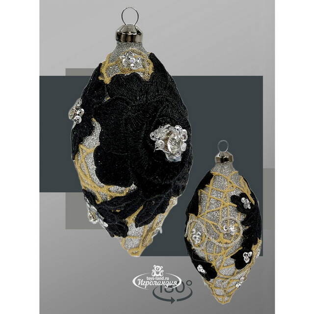 Набор стеклянных елочных игрушек Marinella - Black Flower 8 см, 9 шт Christmas Deluxe