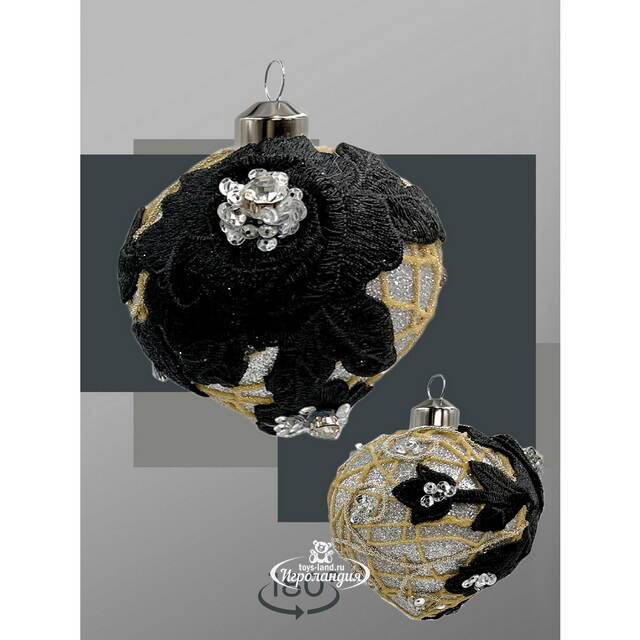 Набор стеклянных елочных игрушек Marinella - Black Flower 8 см, 9 шт Christmas Deluxe