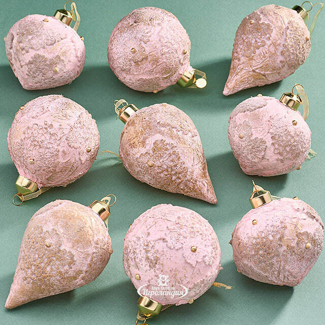 Набор стеклянных елочных игрушек Nerina - Pink Lace 8 см, 9 шт Christmas Deluxe