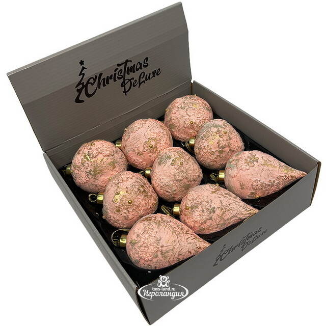 Набор стеклянных елочных игрушек Nerina - Pink Lace 8 см, 9 шт Christmas Deluxe