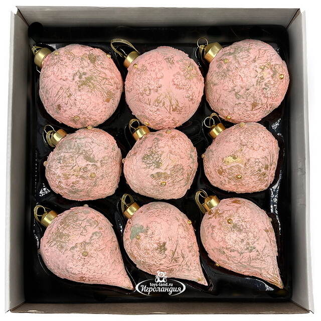 Набор стеклянных елочных игрушек Nerina - Pink Lace 8 см, 9 шт Christmas Deluxe