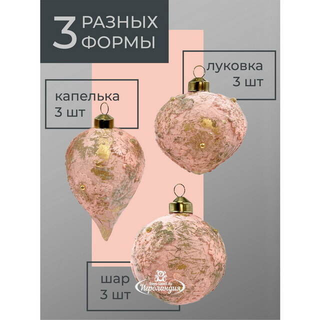 Набор стеклянных елочных игрушек Nerina - Pink Lace 8 см, 9 шт Christmas Deluxe