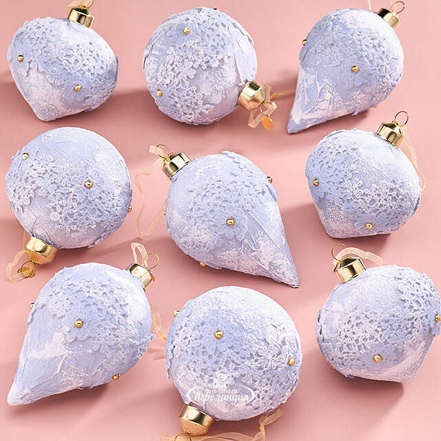 Набор стеклянных елочных игрушек Nerina - Blue Lace 8 см, 9 шт Christmas Deluxe
