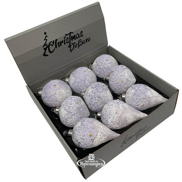 Набор стеклянных елочных игрушек Nerina - Blue Lace 8 см, 9 шт Christmas Deluxe