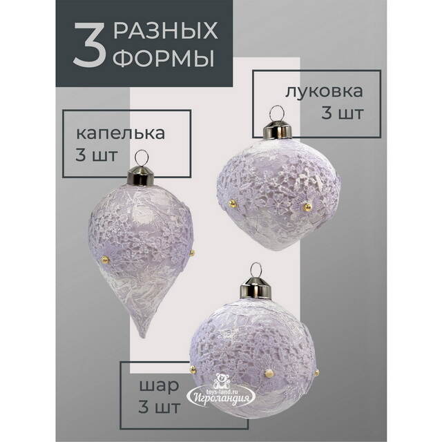 Набор стеклянных елочных игрушек Nerina - Blue Lace 8 см, 9 шт Christmas Deluxe