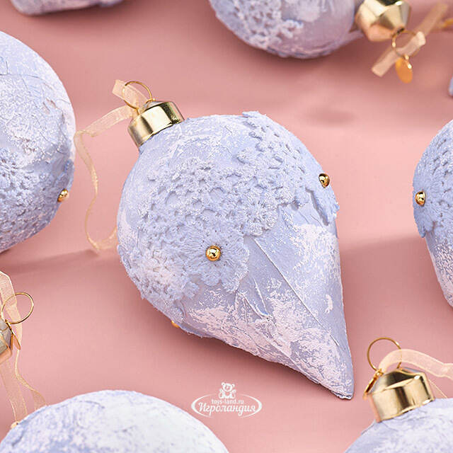 Набор стеклянных елочных игрушек Nerina - Blue Lace 8 см, 9 шт Christmas Deluxe