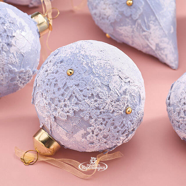 Набор стеклянных елочных игрушек Nerina - Blue Lace 8 см, 9 шт Christmas Deluxe