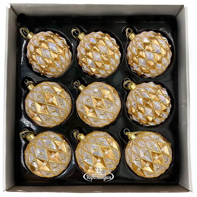 Набор стеклянных шаров Roncade - Cream Gold 8 см, 9 шт Christmas Deluxe