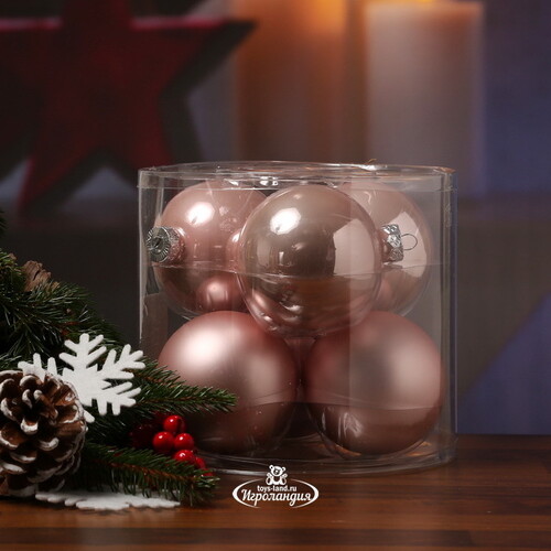 Набор стеклянных шаров 8 см розовый бутон mix, 6 шт Winter Deco
