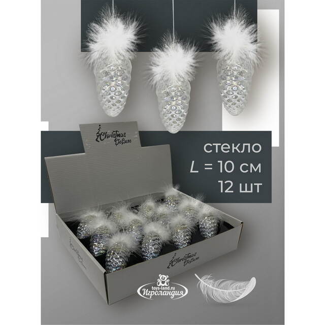Елочные игрушки Шишки - Перламутровые Пушистики 10 см, 12 шт, стекло Christmas Deluxe (Кристмас Делюкс)