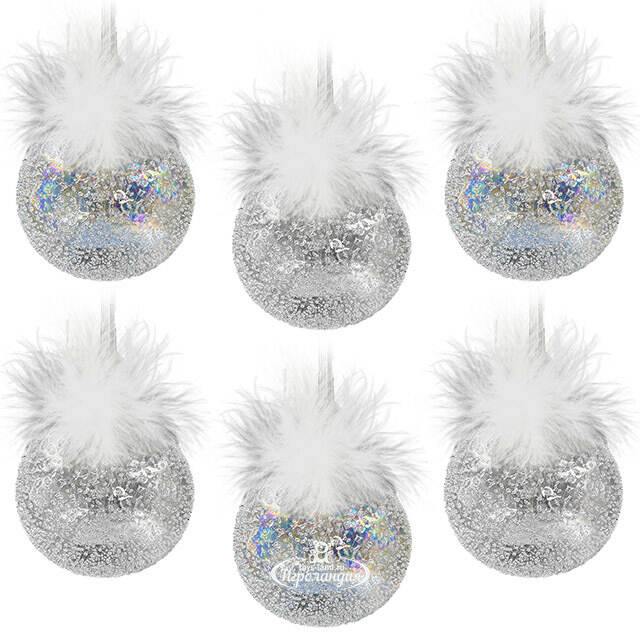 Набор стеклянных шаров Fluffy Feather 10 см, 6 шт Christmas Deluxe