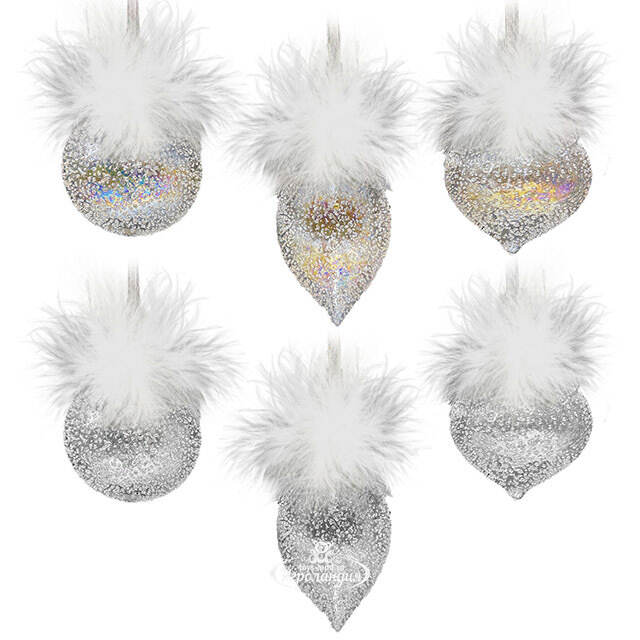 Набор стеклянных елочных игрушек Fluffy Feather 8 см, 9 шт Christmas Deluxe