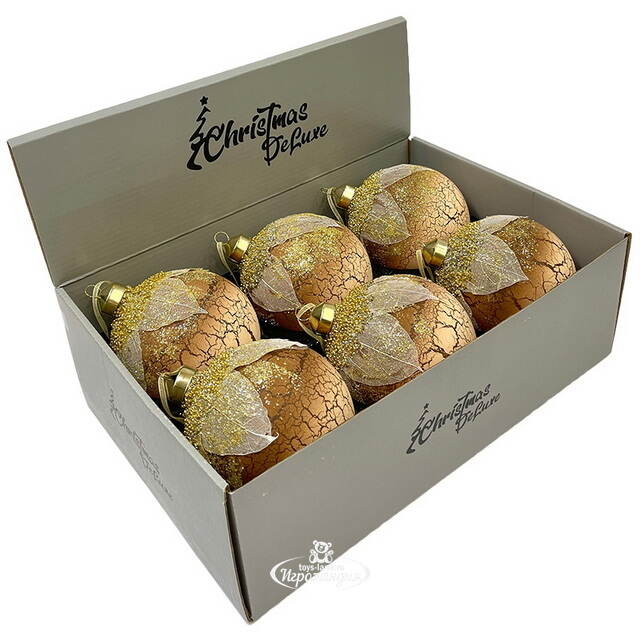 Набор стеклянных шаров Skansano - White Leaf 10 см капучино, 6 шт Christmas Deluxe