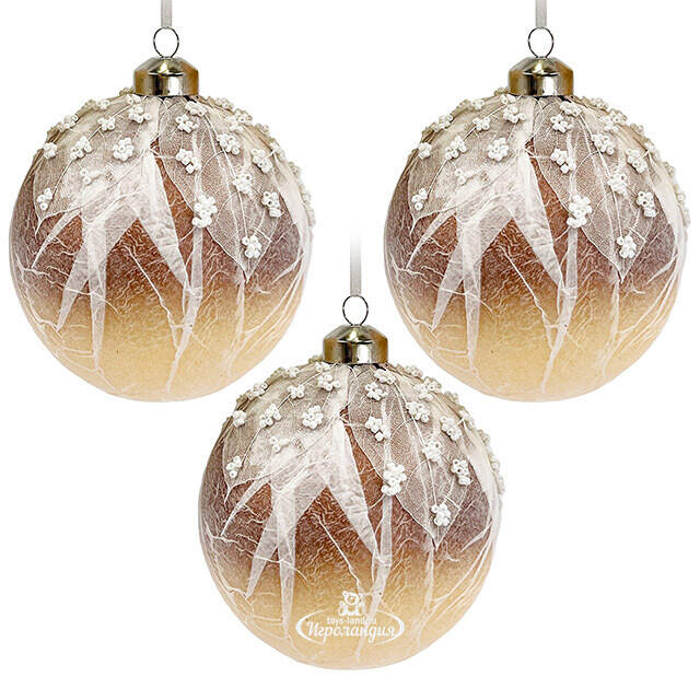 Набор стеклянных шаров Skansano - White Leaf 10 см кремовый, 6 шт Christmas Deluxe