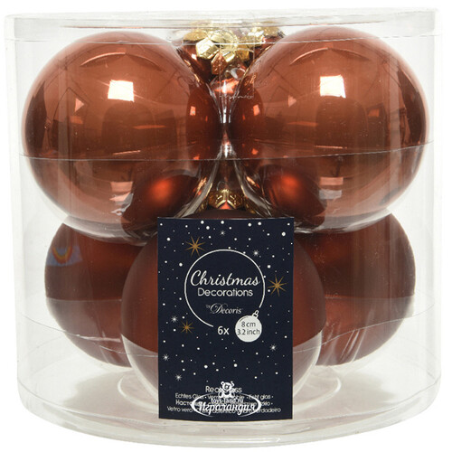Набор стеклянных шаров 8 см terra brown mix, 6 шт Winter Deco