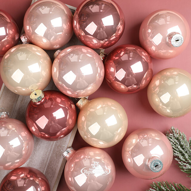 Коллекция стеклянных шаров Розовые Облака 8 см, 16 шт Winter Deco