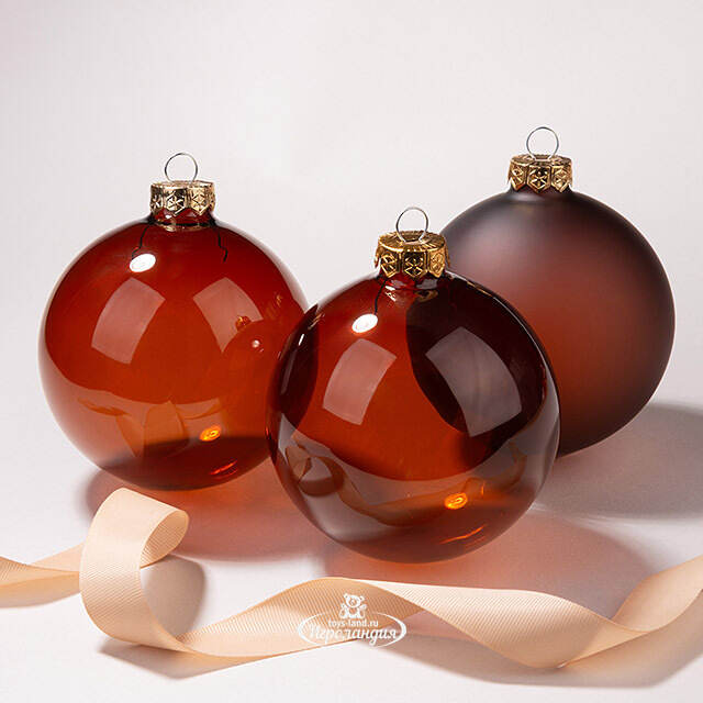Елочные шары Bubble 10 см эспрессо, 3 шт, стекло Kaemingk