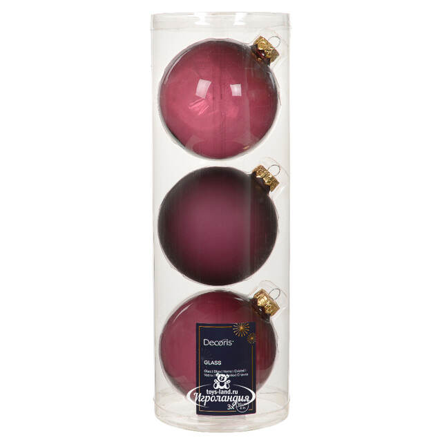 Набор стеклянных шаров Bubble - Livorno 10 см dark mauve, 3 шт Kaemingk