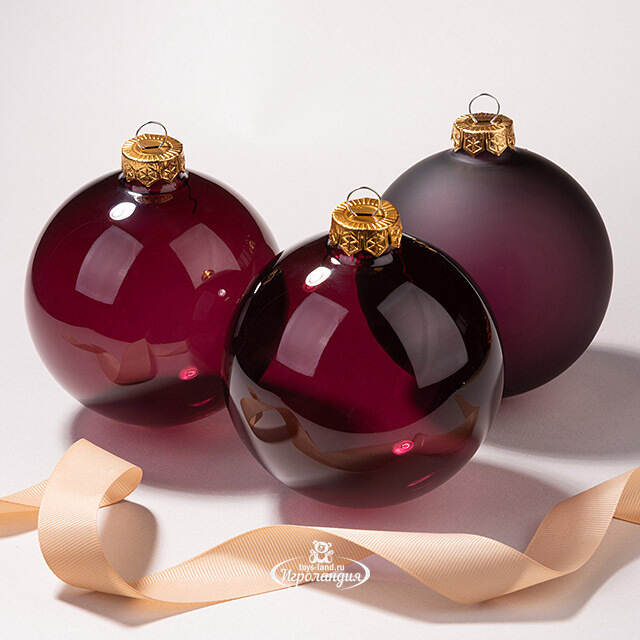 Елочные шары Bubble 10 см dark mauve, 3 шт, стекло Kaemingk