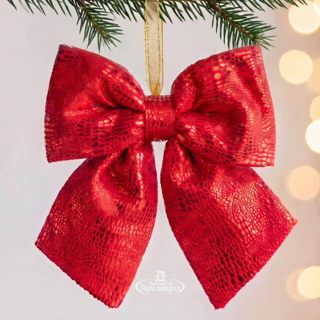 Бант на елку Сияющий Шик 28*25 см алый Christmas Deluxe (Кристмас Делюкс)