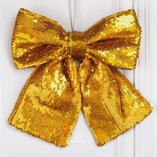 Бант на елку Блестящие Пайетки 28*25 см золотой Christmas Deluxe (Кристмас Делюкс)